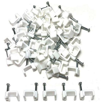 Flat Cable Clips 12.5mm White - 100 Pack