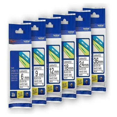 Black on White Brother Label Tape - 12mm