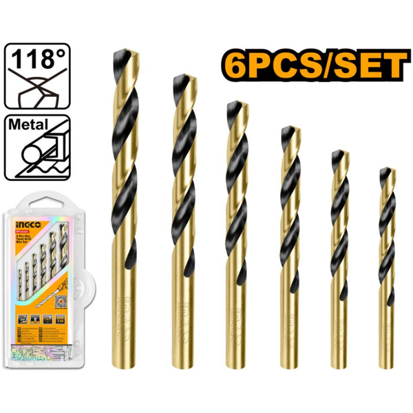Drill Bit Set 6Pcs HSS Ingco