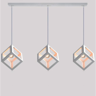 Pendant Cube White 3xE27 Bulbs
