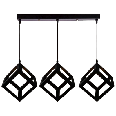 Pendant Cube Black 3xE27 Bulbs