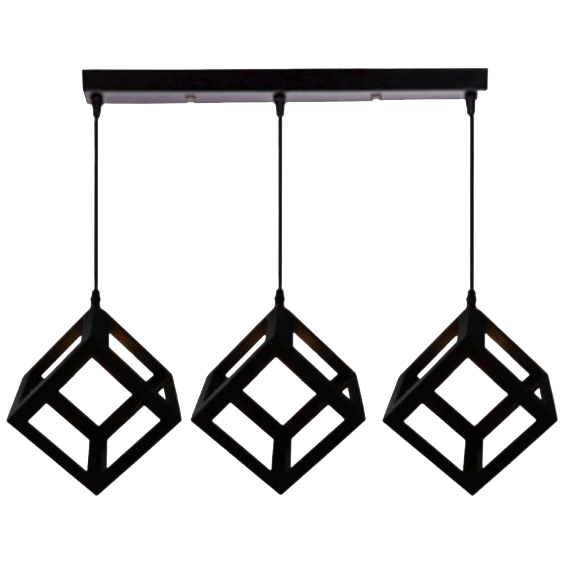 Pendant Cube Black 3xE27 Bulbs