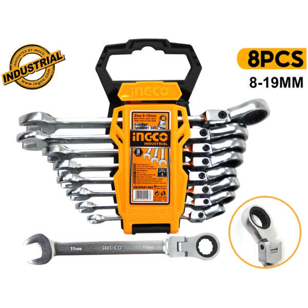 Flexible Spanner/Ratchet 8pc Ingco