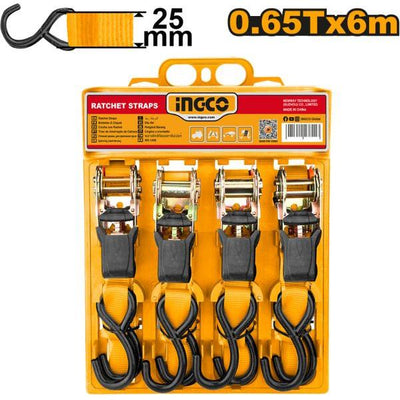 Ratchet Straps 25mmx6m 0.65T 4PC Ingco
