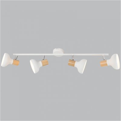 4 Light White Metal & Wood Spot Light