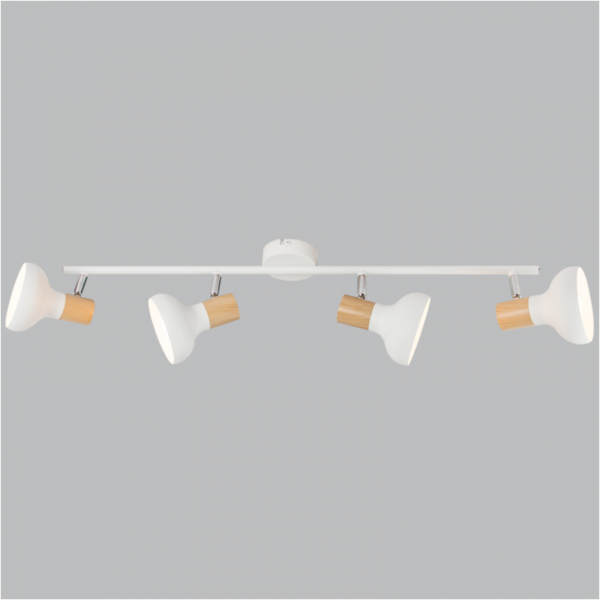 4 Light White Metal & Wood Spot Light