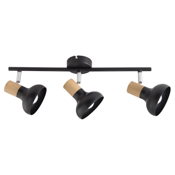 3 Light Black Metal & Wood Spot Light