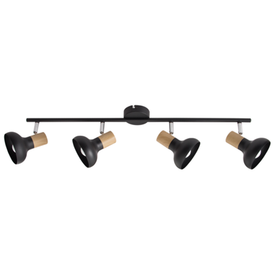 4 Light Black Metal & Wood Spot Light