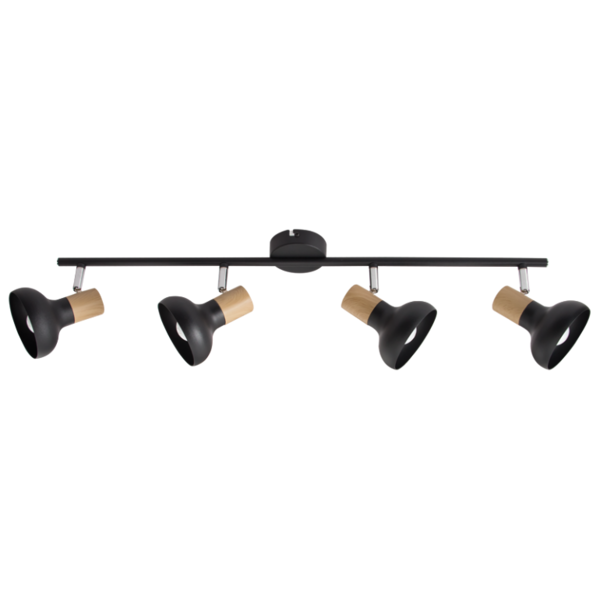 4 Light Black Metal & Wood Spot Light